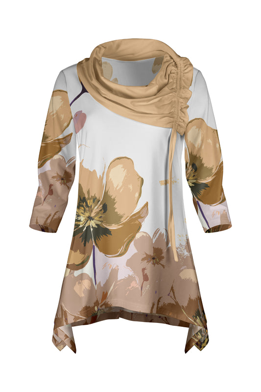 Bold Contrast Collar Tunic-Beige Floral