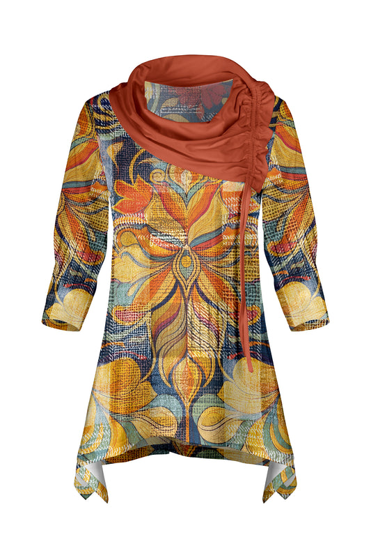 Bold Contrast Collar Tunic-Rust Yellow