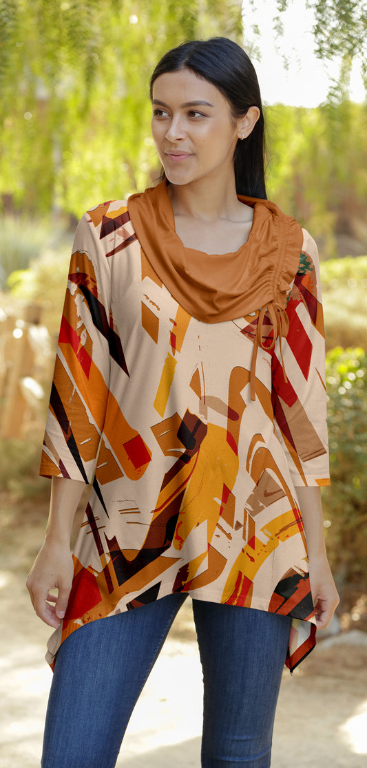 Unique Collar Tunic-Yellow Multi