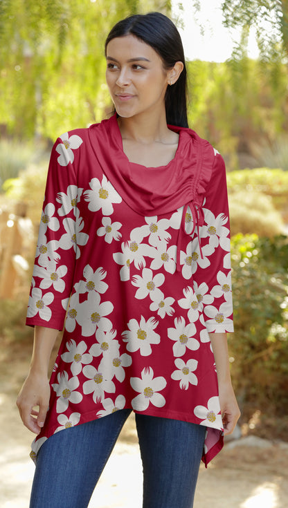 Unique Collar Tunic-Beige Leaves