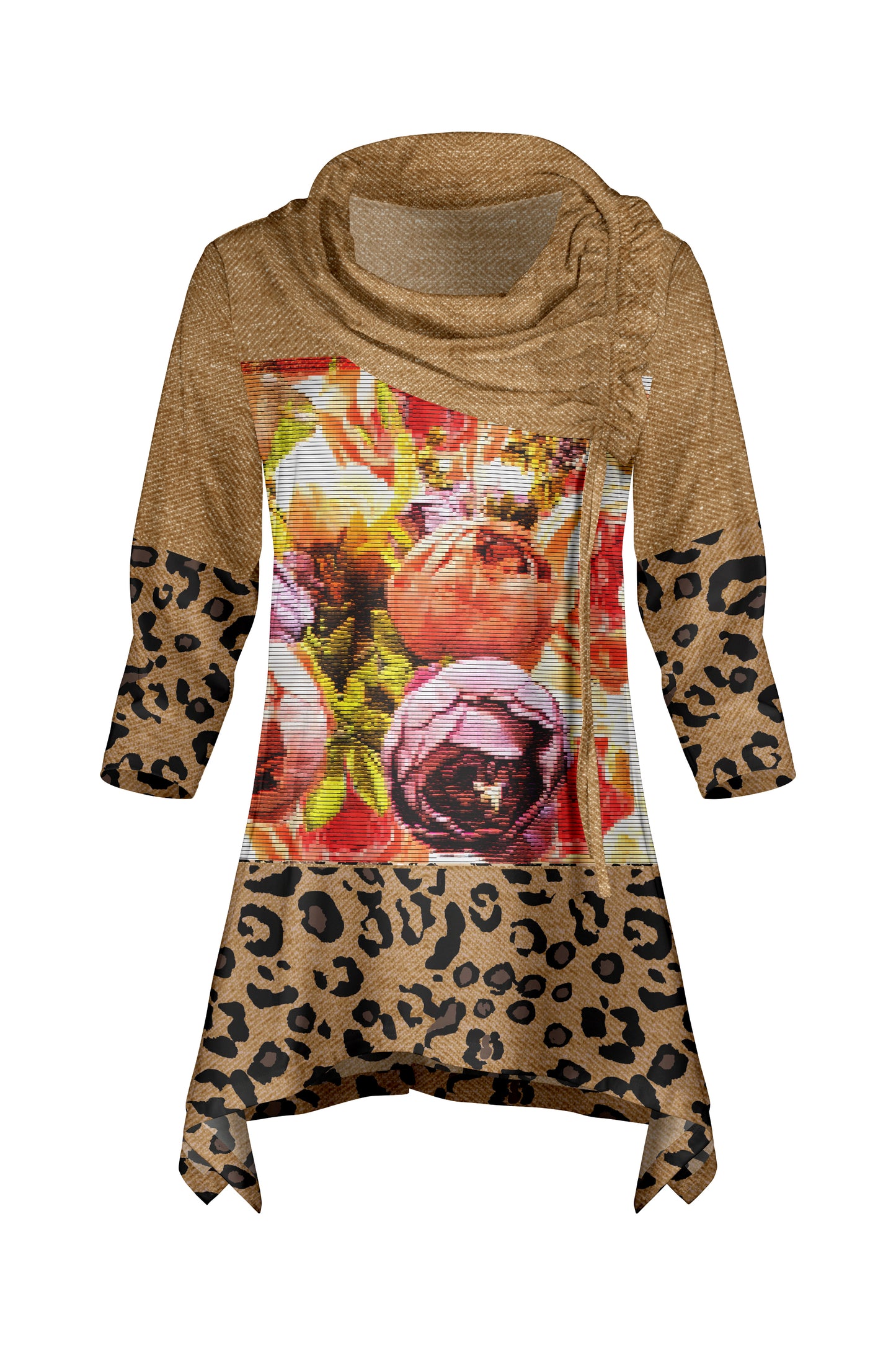 Bold Contrast Collar Tunic-Brown Multi