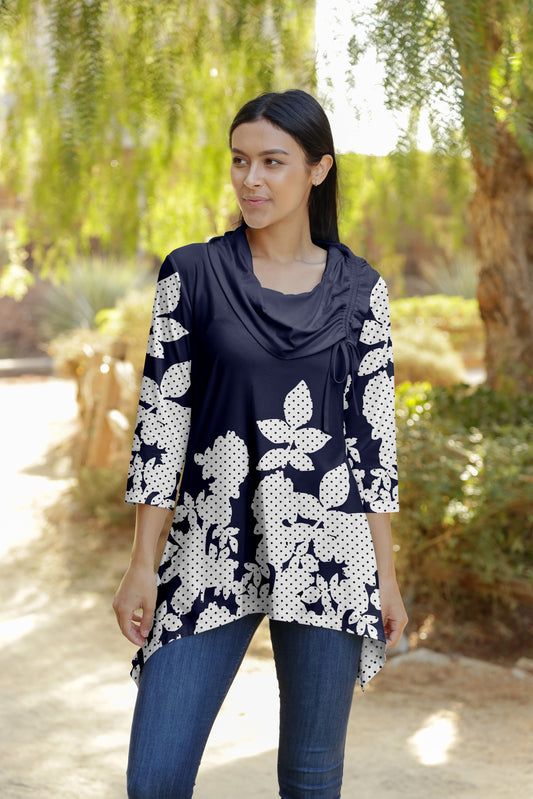 Bold Contrast Collar Tunic-Navy White