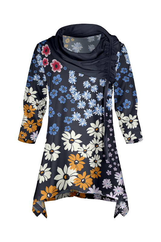 Bold Contrast Collar Tunic-Navy Multi