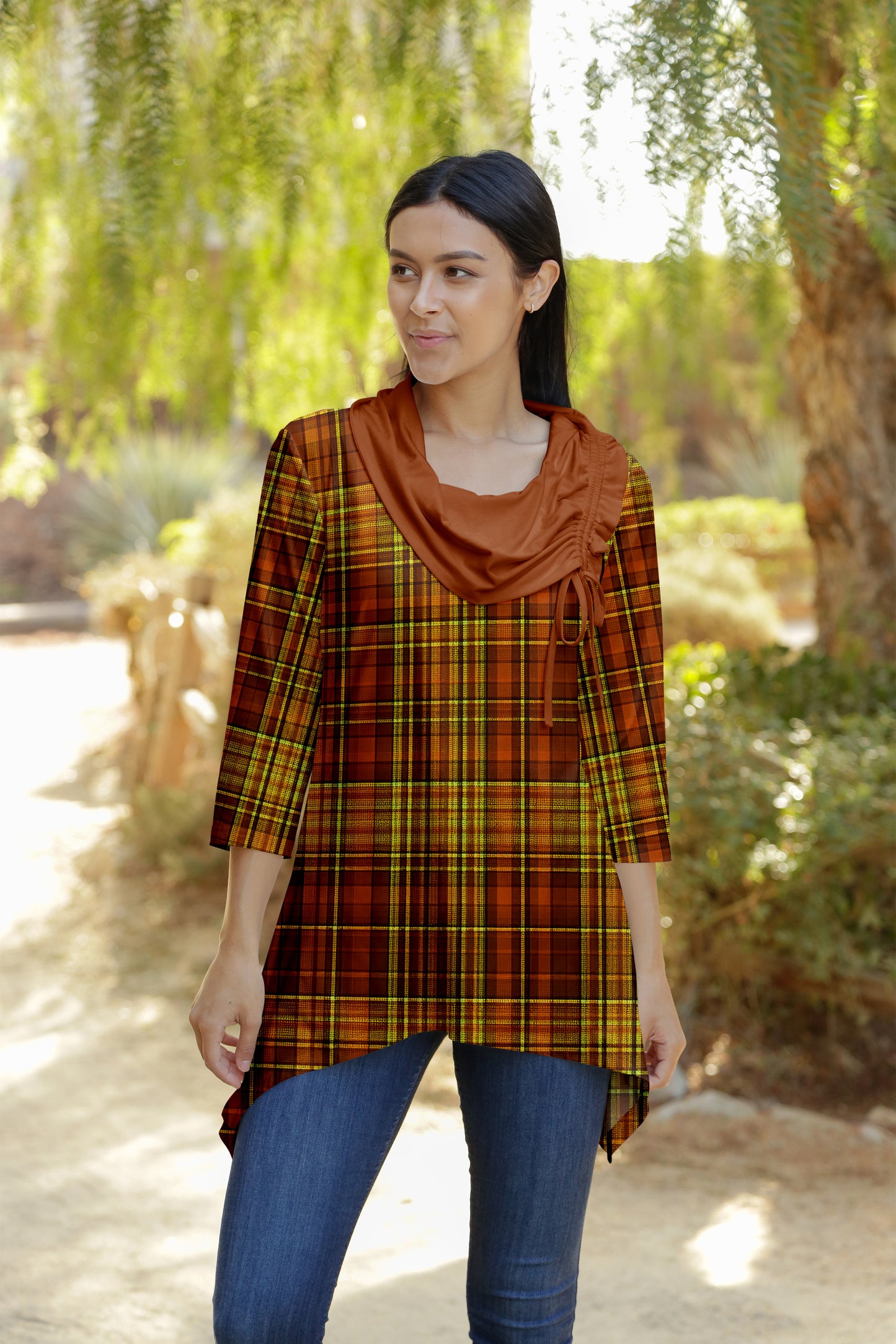 Bold Contrast Collar Tunic-Brown Multi