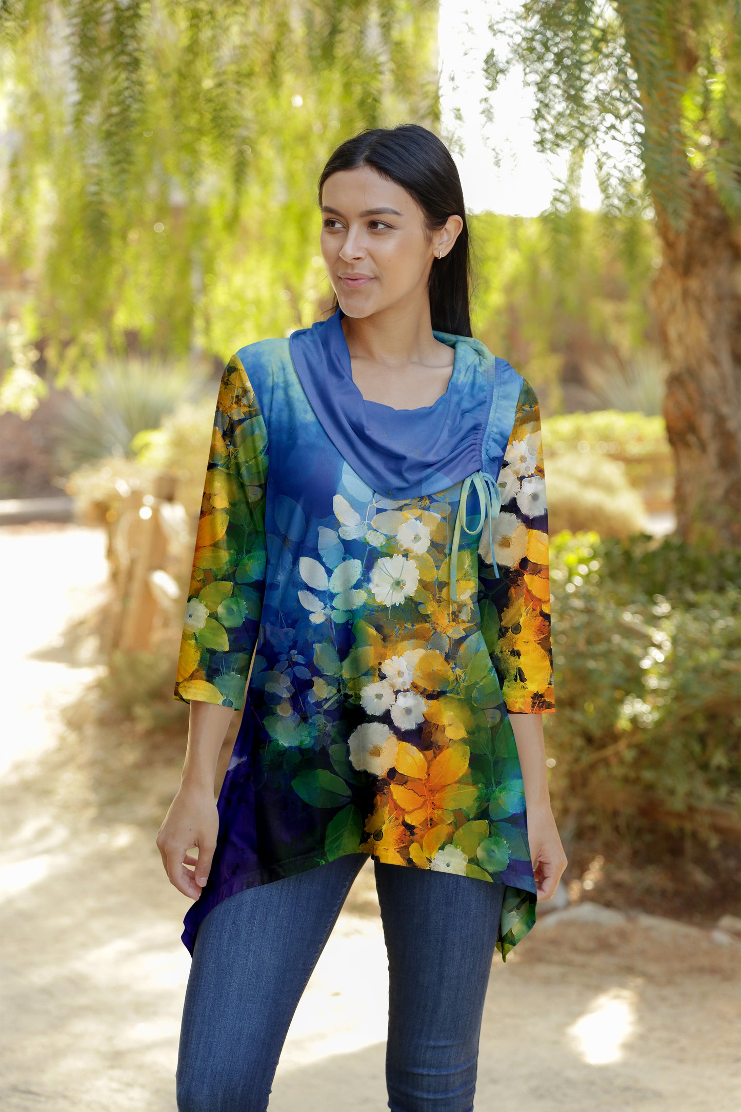 Bold Contrast Collar Tunic-Orange Yellow Multi