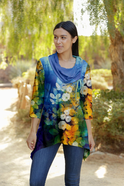 Bold Contrast Collar Tunic-Orange Yellow Multi