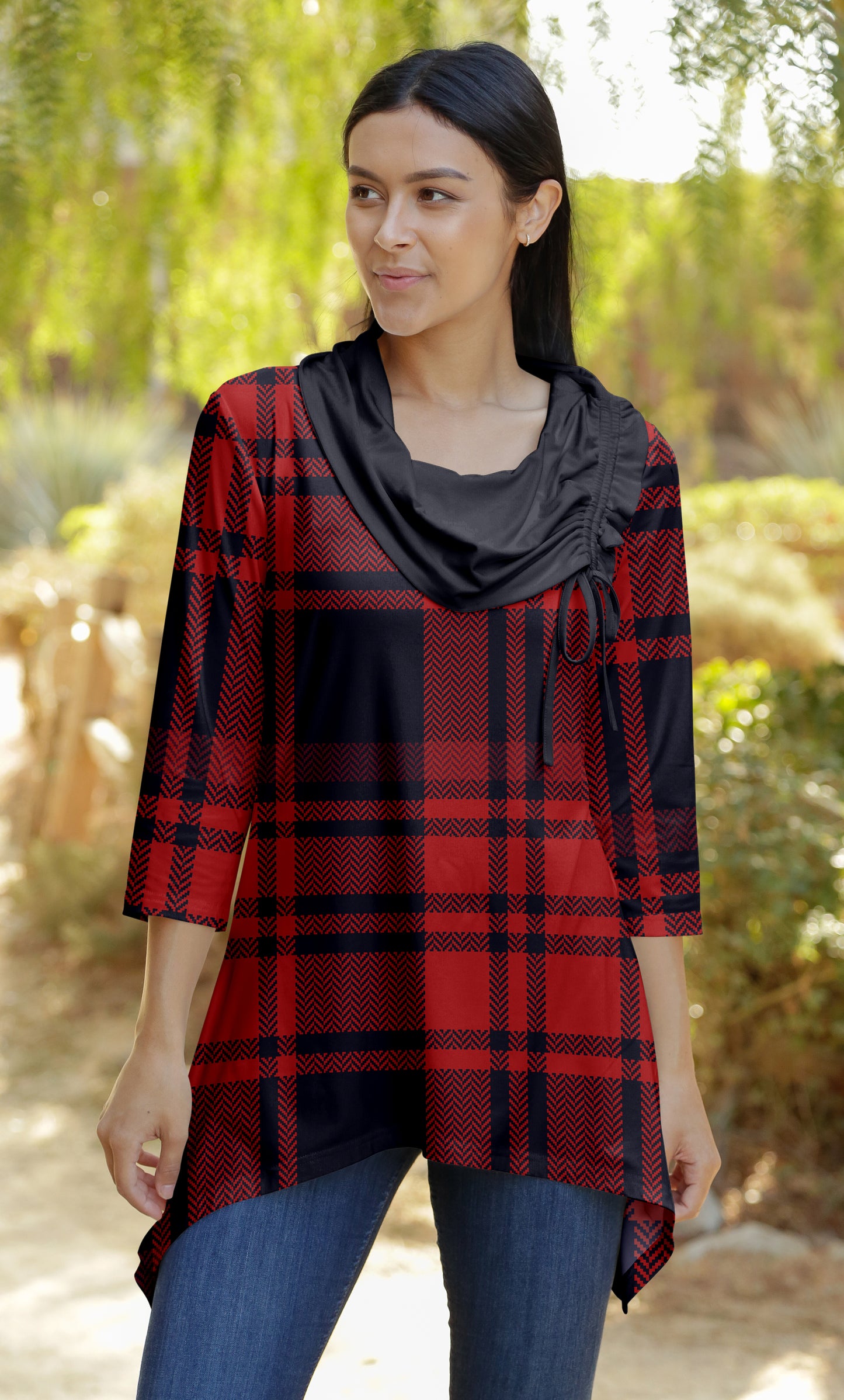 Unique Collar Tunic-Beige Leaves