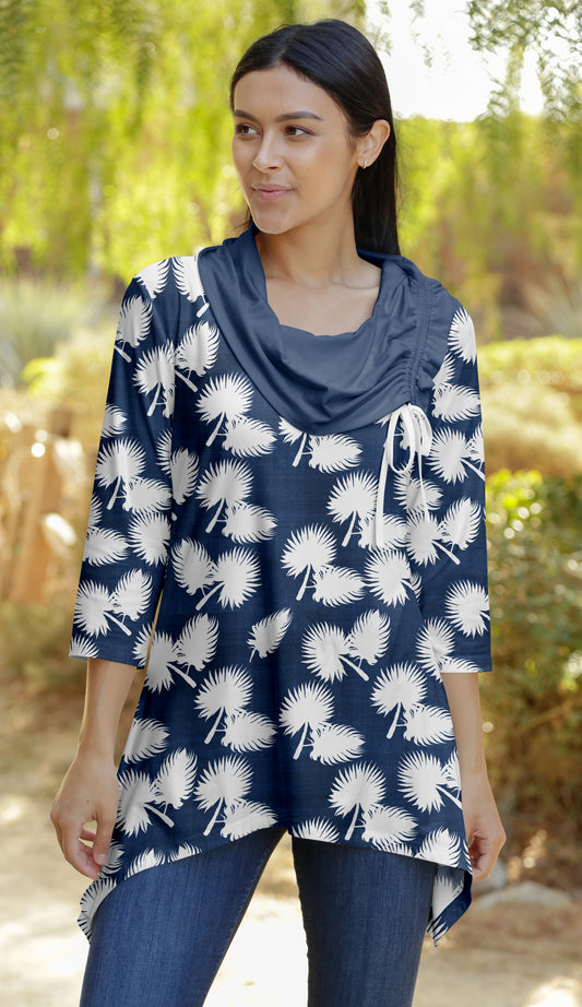 Unique Collar Tunic-Blue White