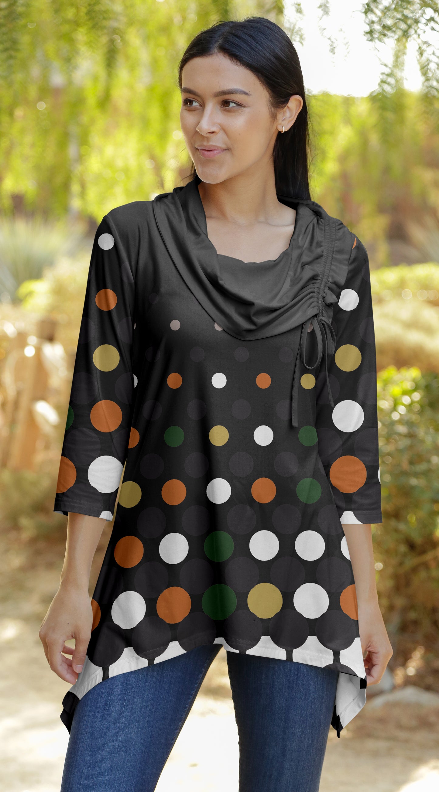 Unique Collar Tunic-Beige Leaves