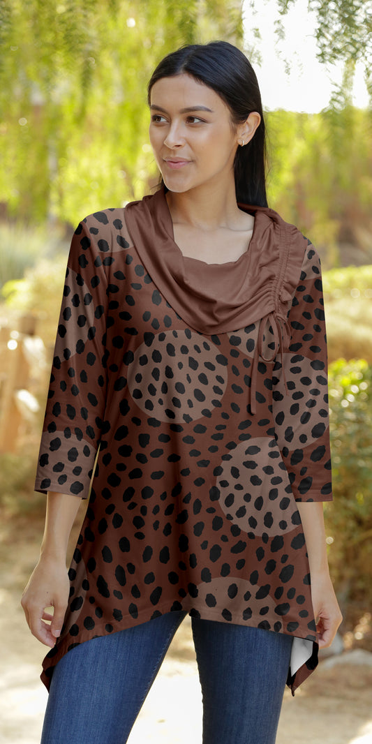 Unique Collar Tunic-Brown Multi