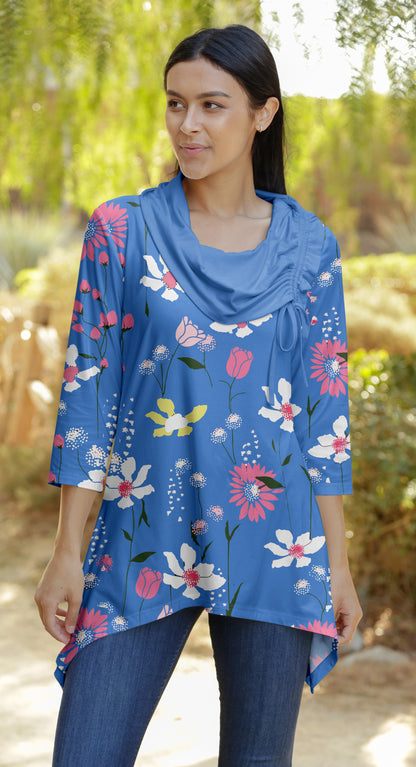 Unique Collar Tunic-Beige Leaves