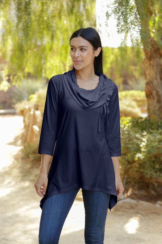 Unique Collar Tunic-Navy