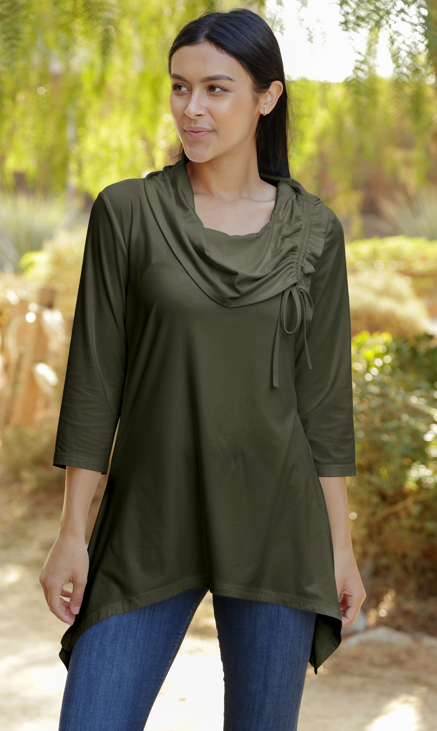 Unique Collar Tunic-Olive