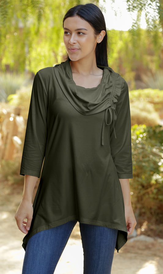 Unique Collar Tunic-Olive