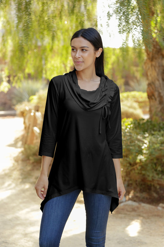 Bold Contrast Collar Tunic-Black