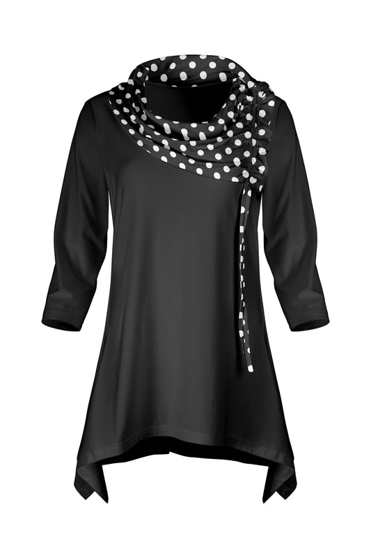 Bold Contrast Collar Tunic-Black White Dots