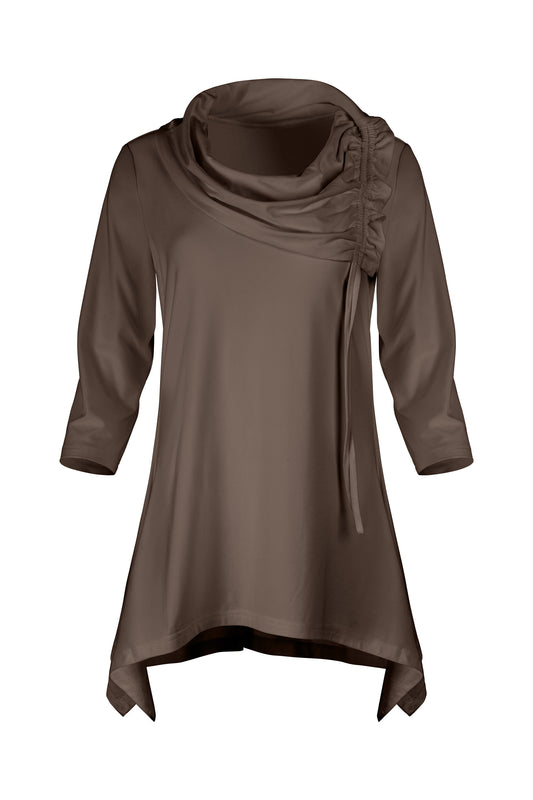 Bold Contrast Collar Tunic-Brown