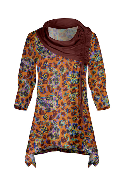 Bold Contrast Collar Tunic-Orange Yellow Multi