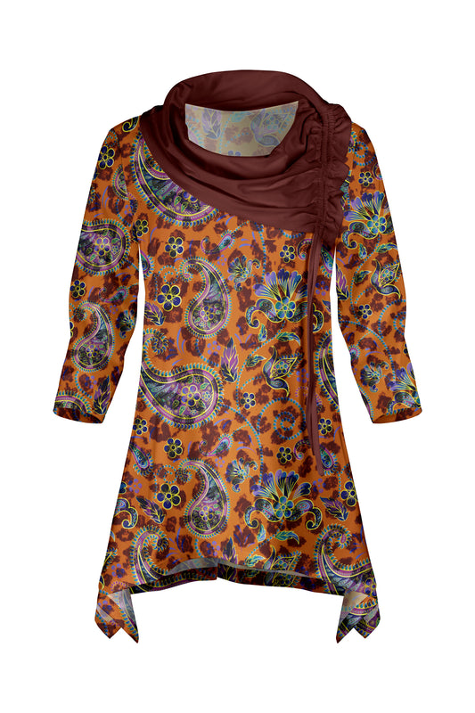 Bold Contrast Collar Tunic-Orange Yellow Multi