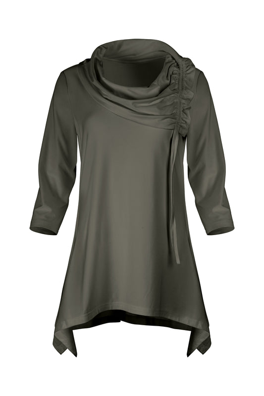 Bold Contrast Collar Tunic-Olive