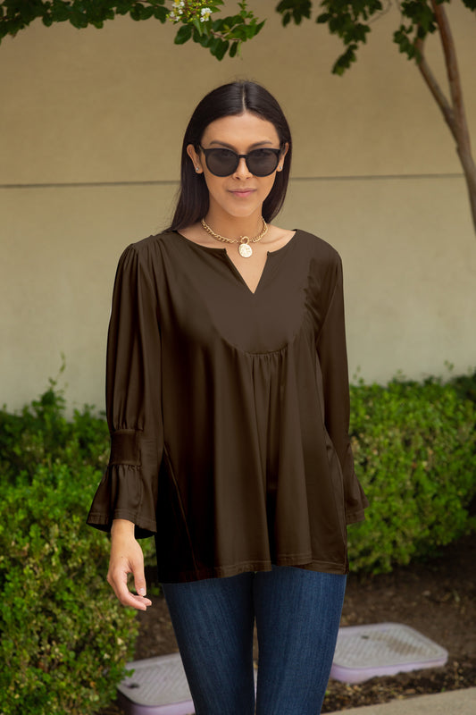 Solid Colors Tunic-Brown