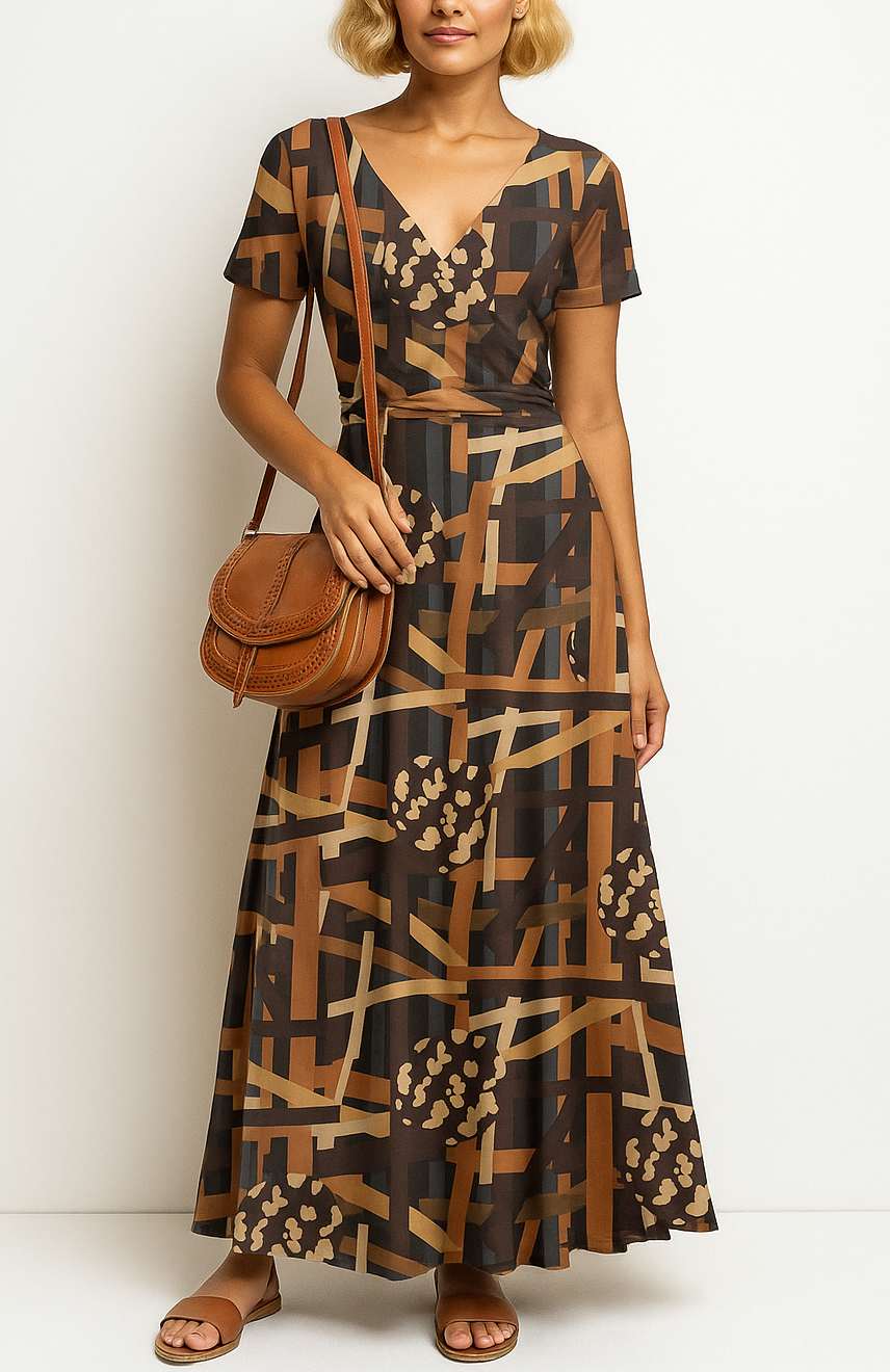 Bold Print Wrap Maxi Dress-Teal Blue Multi