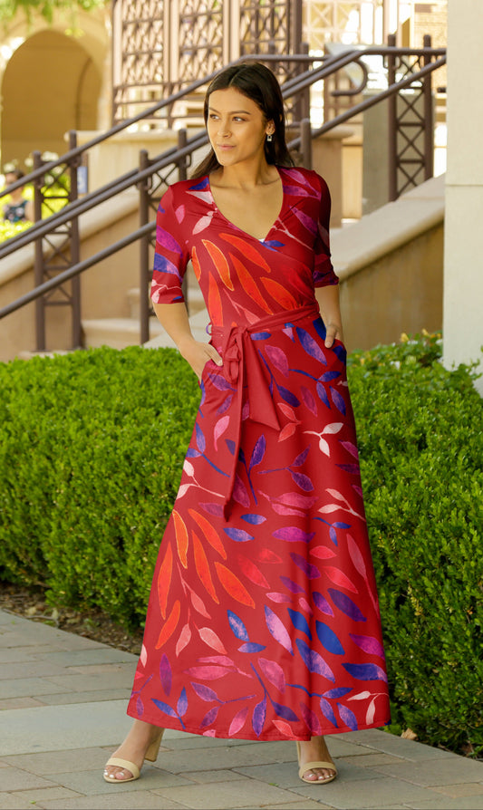 Resort-Ready Maxi Dress with Beautiful Prints-M20180073-2Red Leaves