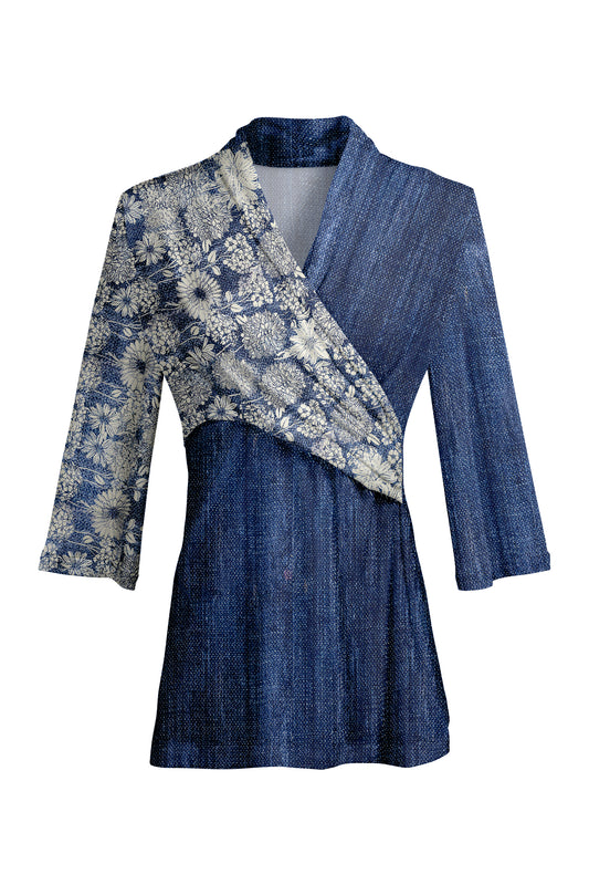 Bold Contrast Print Tunic-White Navy