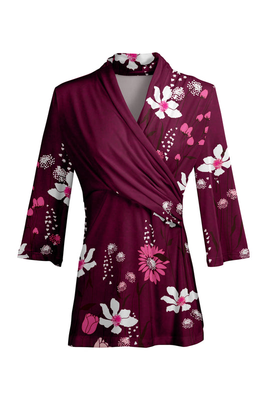 Bold Contrast Print Tunic-Burgendy Red