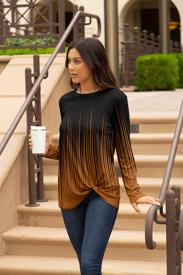 Twist Hem Long Sleeve Tunic-Red Multi