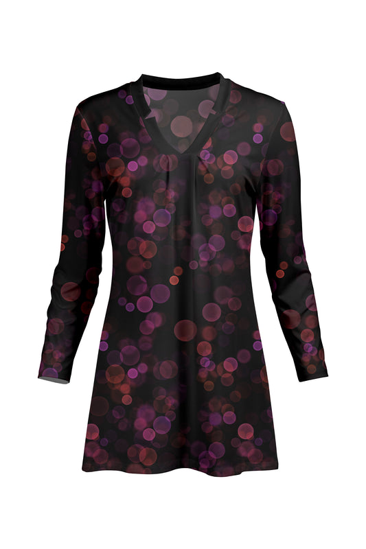 Classic V-Collar Gathered Tunic-Black Pink