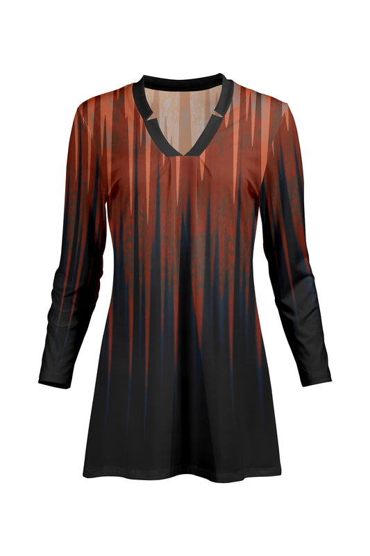 Classic V-Collar Gathered Tunic-Black Brown