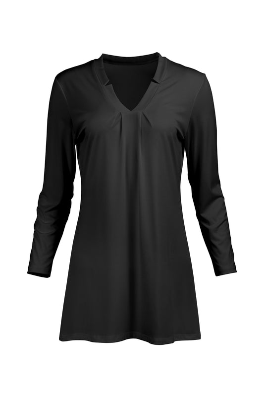 Classic V-Collar Gathered Tunic-Black