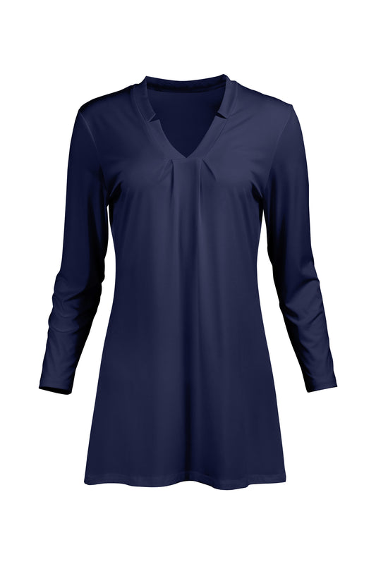 Classic V-Collar Gathered Tunic-Navy