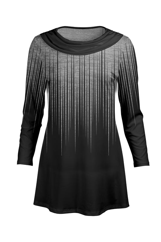 Cowl-Neck Printed Tunic-Grey