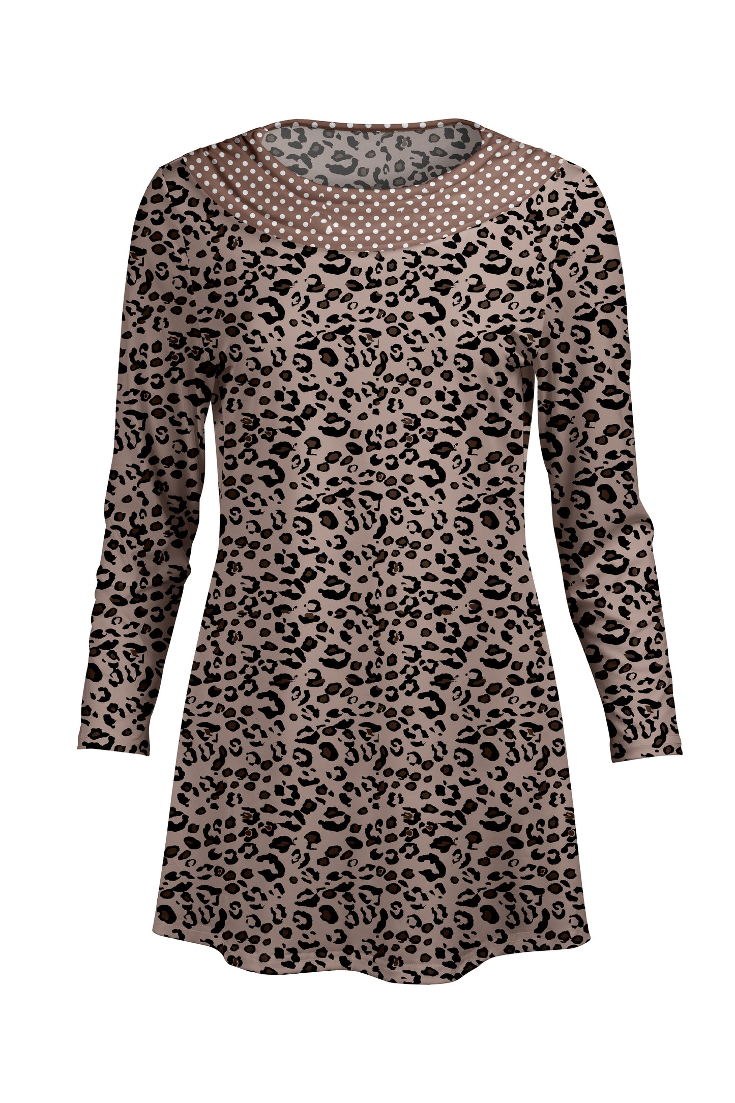 Cowl-Neck Printed Tunic-Black White Floral