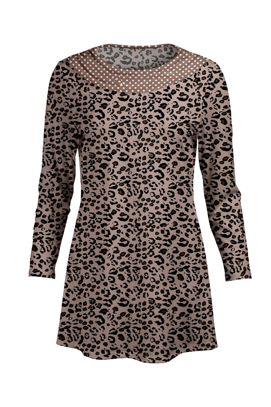Cowl-Neck Printed Tunic-Brown Animal