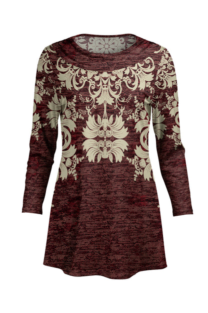 Cowl-Neck Printed Tunic-Black White Floral