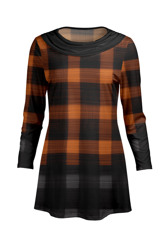 Cowl-Neck Printed Tunic-Brown Orange