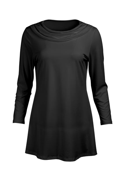 Cowl-Neck Printed Tunic-Black Pink