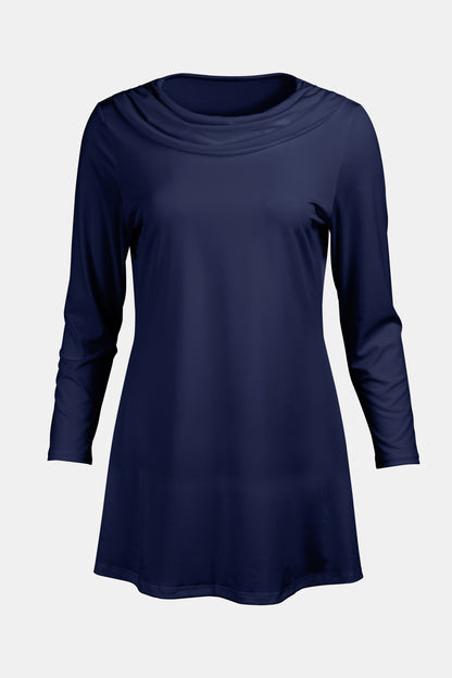 Cowl-Neck Printed Tunic-Black Pink