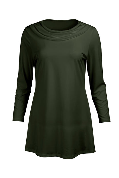 Cowl-Neck Printed Tunic-Black Pink