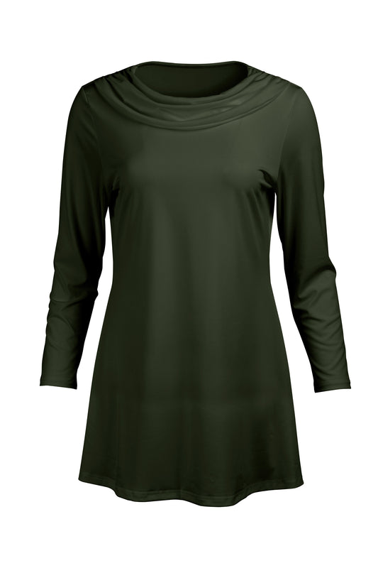 Cowl-Neck Printed Tunic-Olive