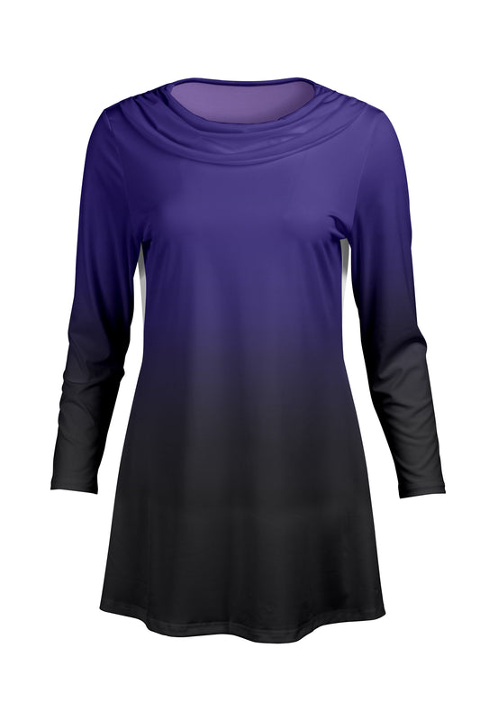 Cowl-Neck Printed Tunic-Purple Black