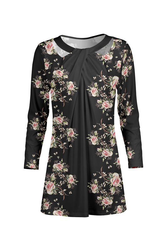Front Twist Patched Tunic-Pink Rose Black