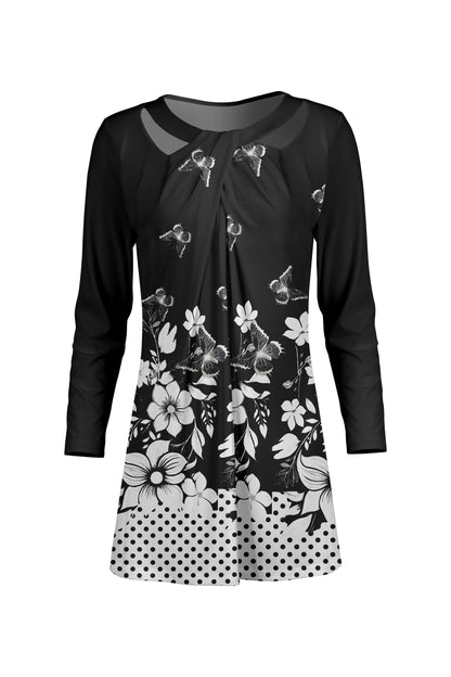 Front Twist Patched Tunic-Black Pink