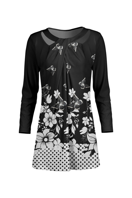 Front Twist Patched Tunic-Black White