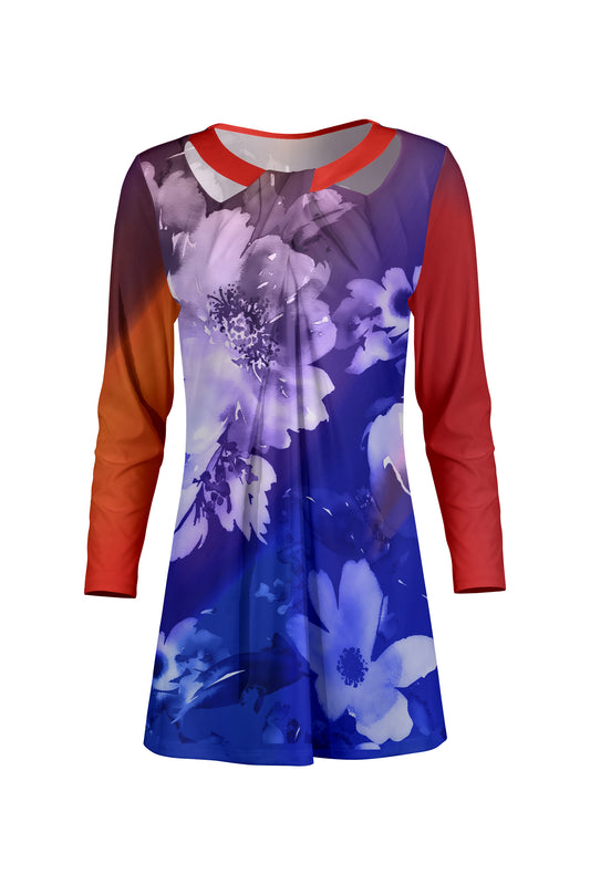 Front Twist Patched Tunic-Blue White