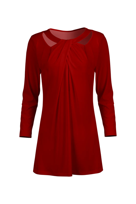 Front Twist Patched Tunic- Red