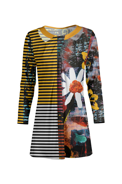Front Twist Patched Tunic-Black Red Rose